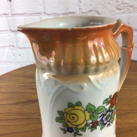 Vintage Bavaria RWC Floral Iridescent Ceramic Pitcher - Picture 8 of 9